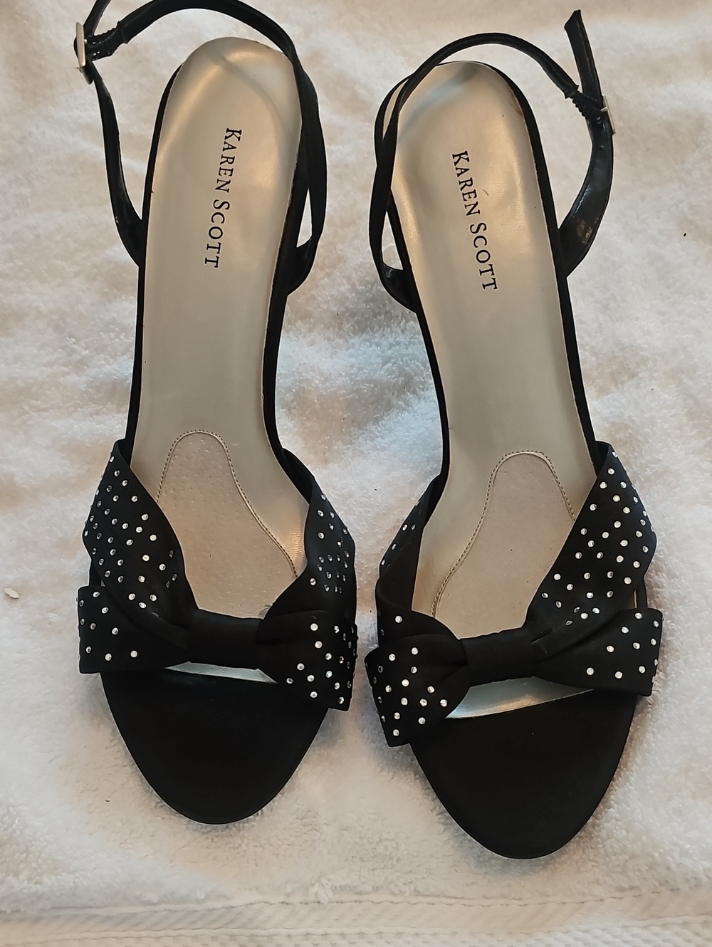 Karen Scott Black Studded Bow Slingback Heels